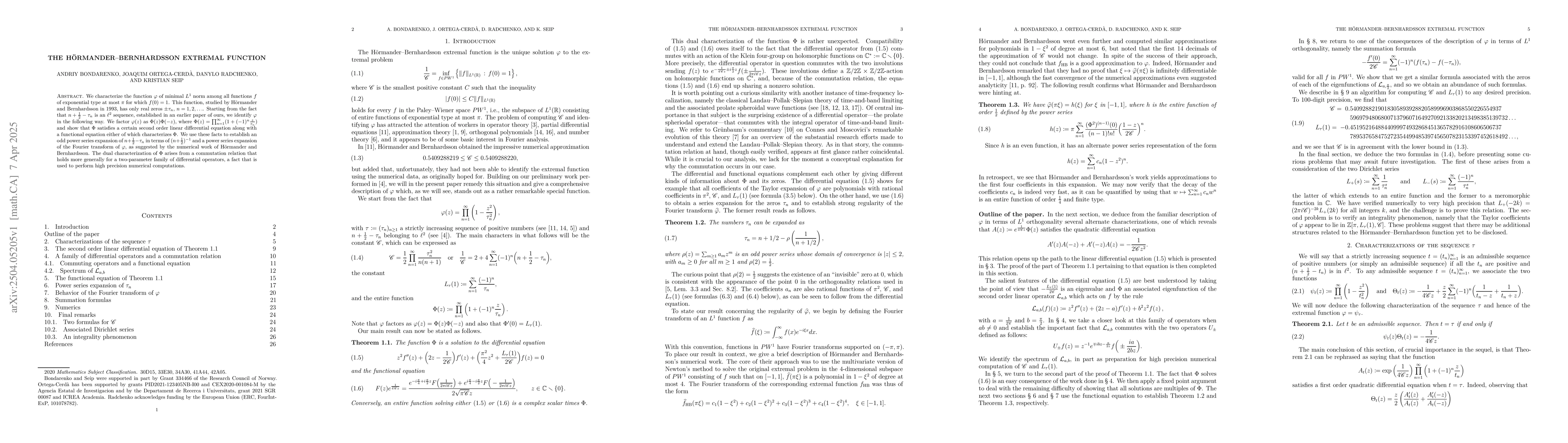 Thumbnail for The Hörmander--Bernhardsson extremal function