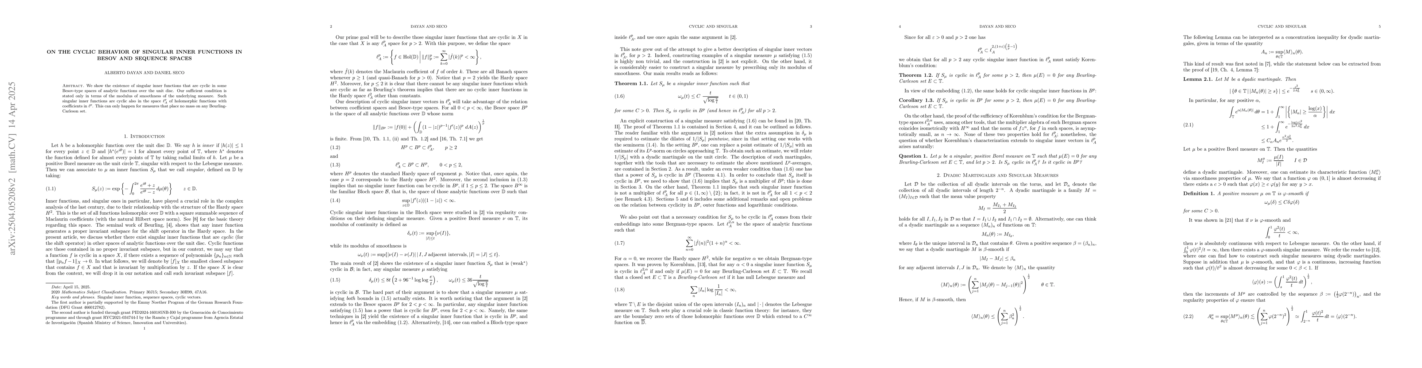 Thumbnail for On the cyclic behavior of singular inner functions in Besov and sequence
  spaces