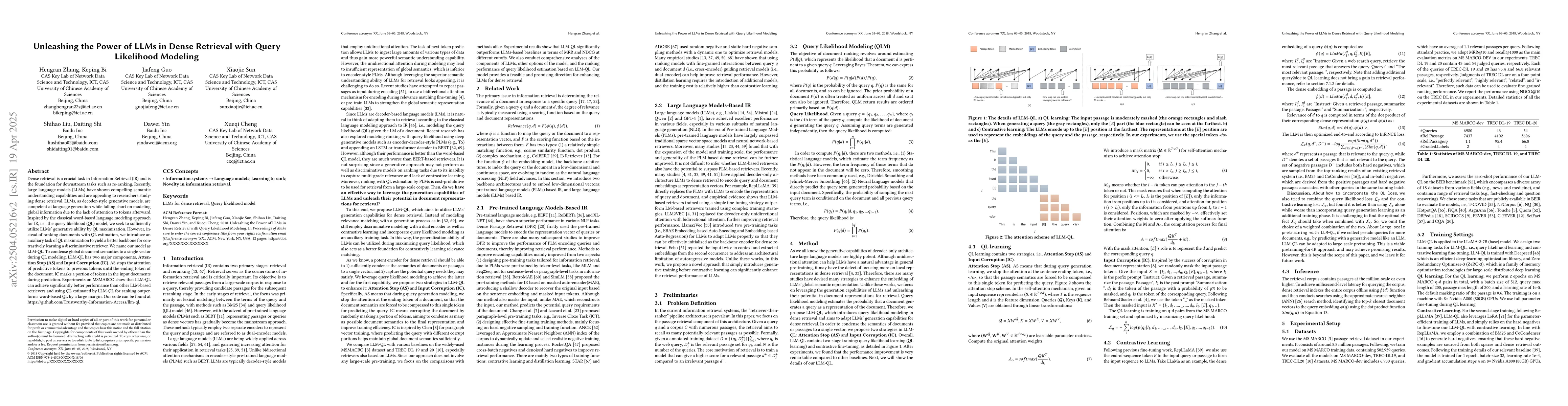 Thumbnail for Unleashing the Power of LLMs in Dense Retrieval with Query Likelihood
  Modeling