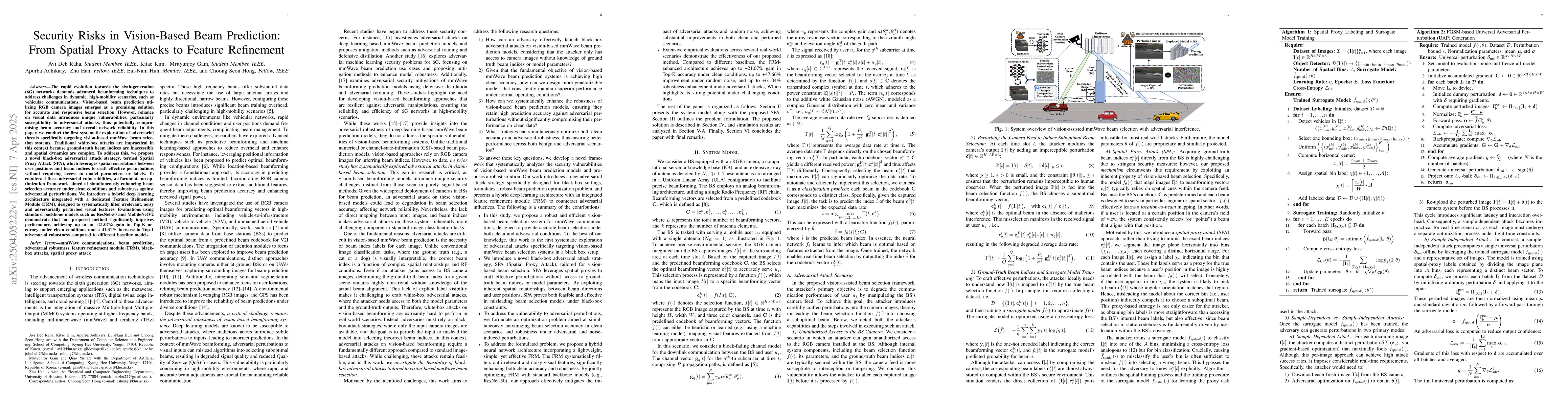 Thumbnail for Security Risks in Vision-Based Beam Prediction: From Spatial Proxy
  Attacks to Feature Refinement