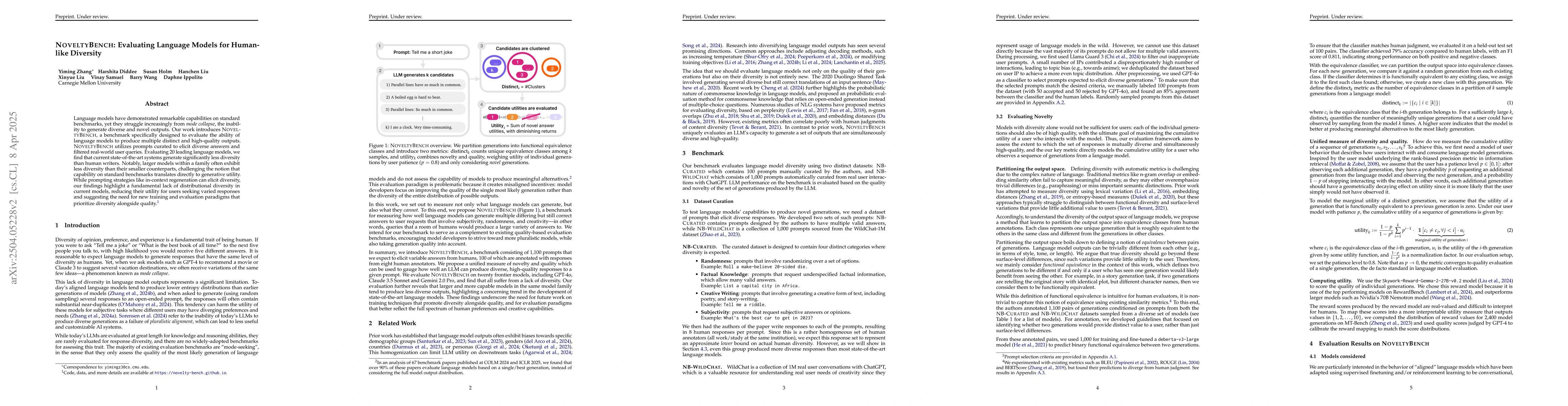 Thumbnail for NoveltyBench: Evaluating Language Models for Humanlike Diversity