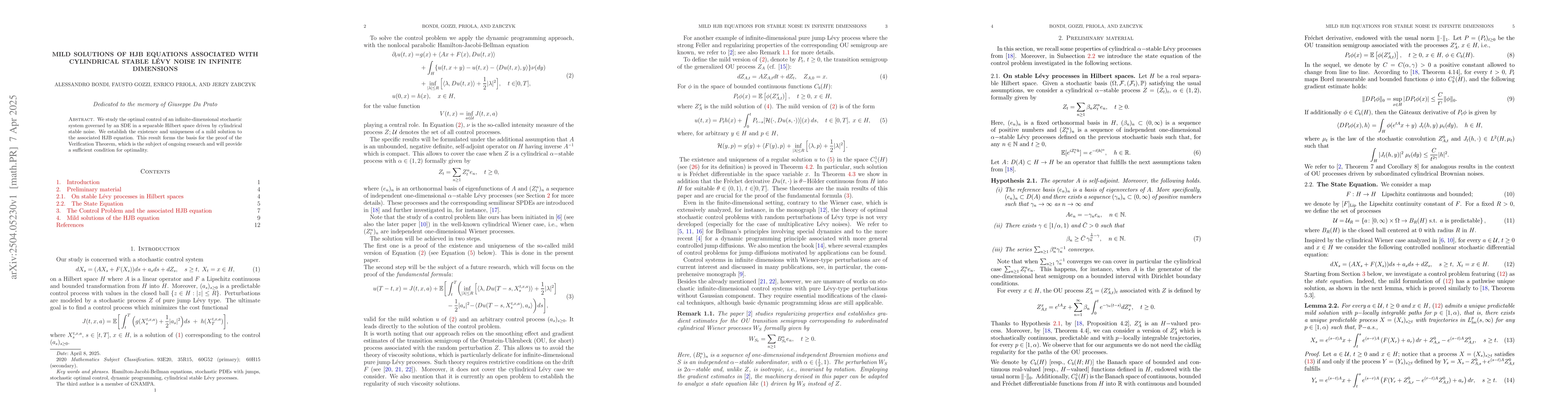 Thumbnail for Mild solutions of HJB equations associated with cylindrical stable
  Lévy noise in infinite dimensions