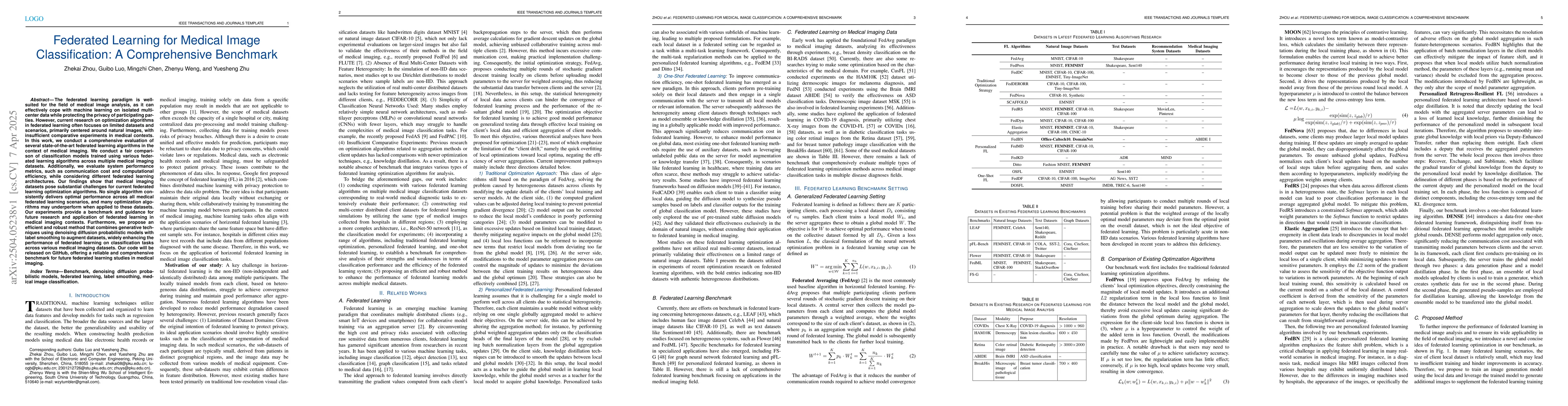 Thumbnail for Federated Learning for Medical Image Classification: A Comprehensive
  Benchmark