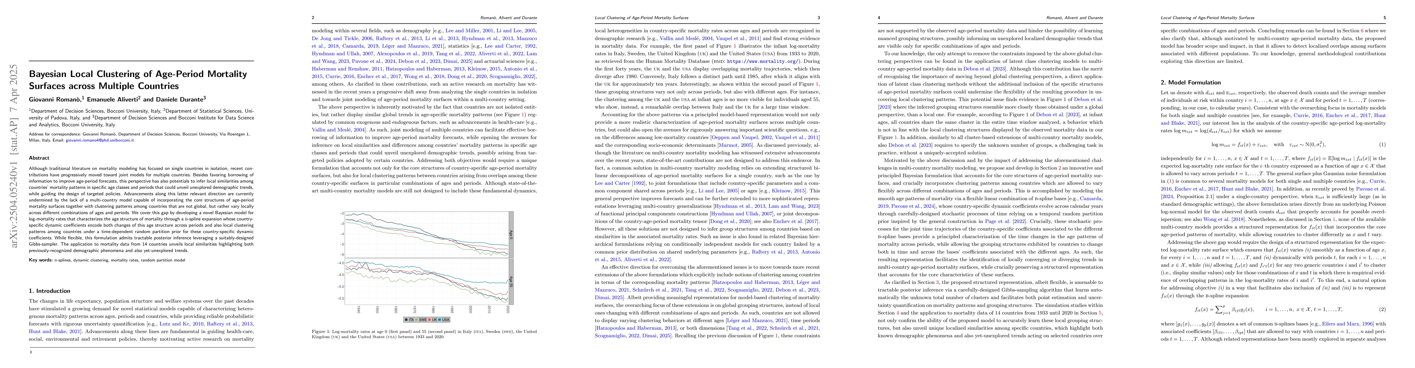 Thumbnail for Bayesian local clustering of age-period mortality surfaces across
  multiple countries