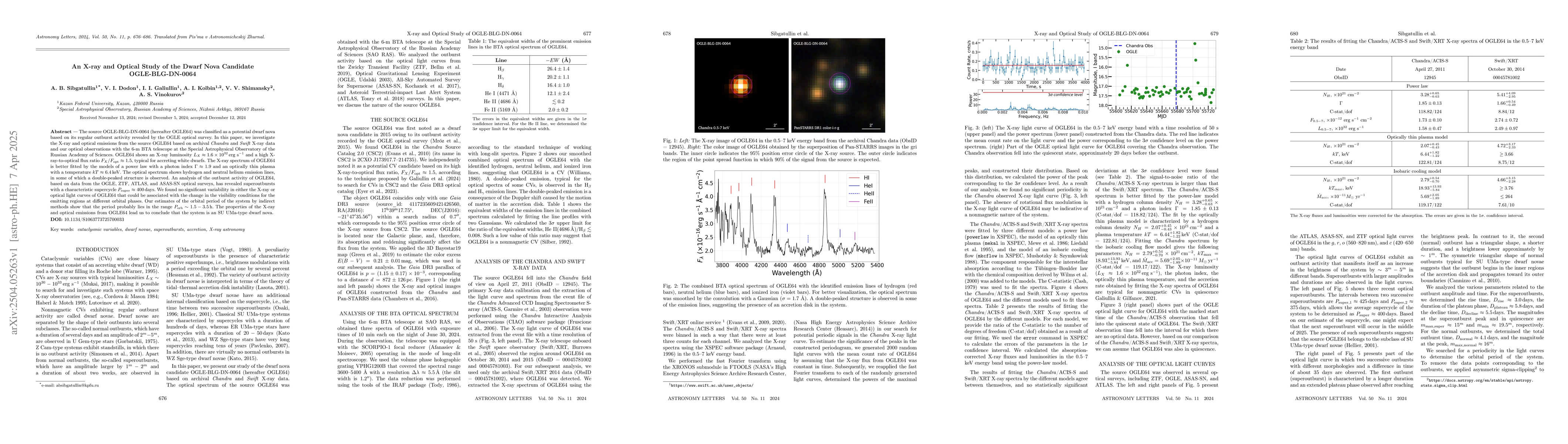 Thumbnail for An X-ray and Optical Study of the Dwarf Nova Candidate OGLE-BLG-DN-0064