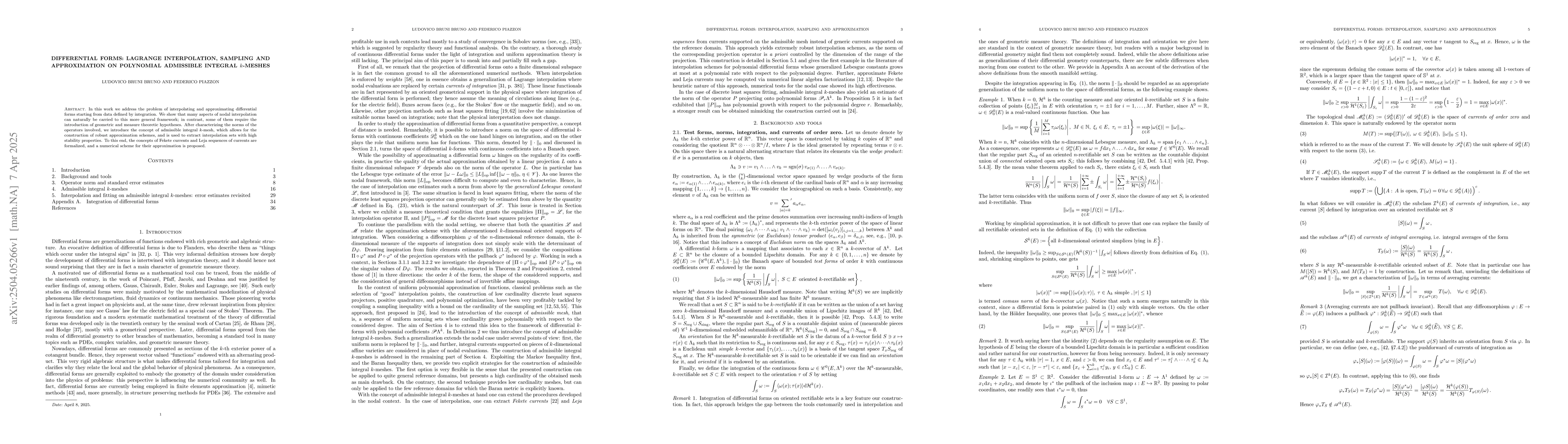 Thumbnail for Differential forms: Lagrange interpolation, sampling and approximation
  on polynomial admissible integral k-meshes
