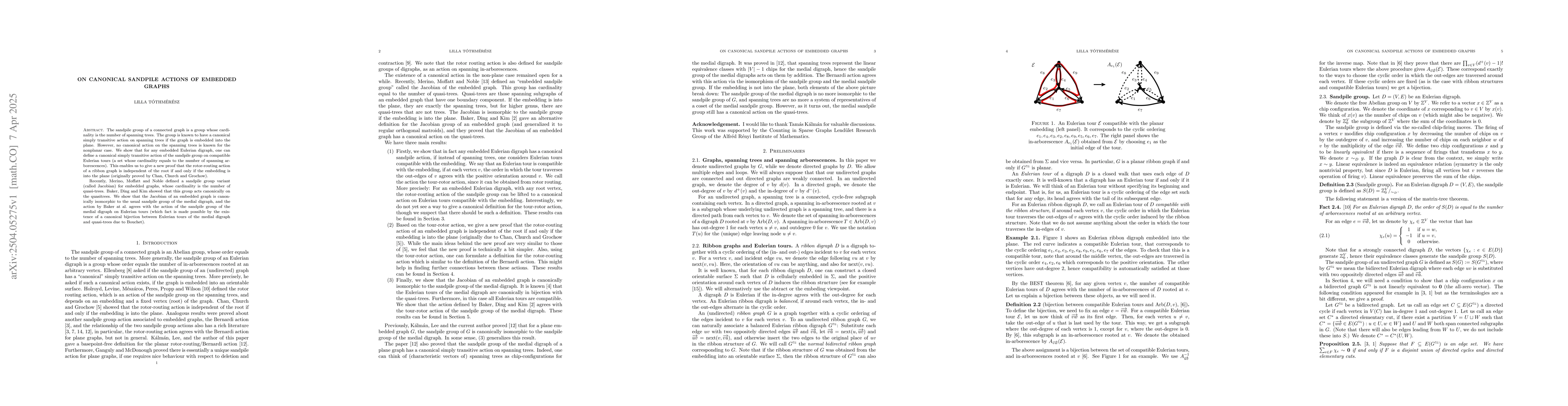 Thumbnail for On canonical sandpile actions of embedded graphs