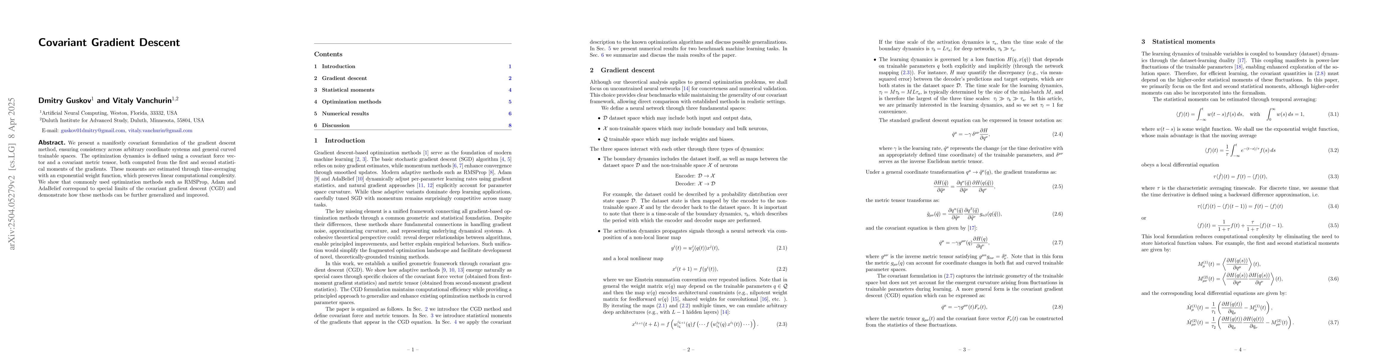 Thumbnail for Covariant Gradient Descent