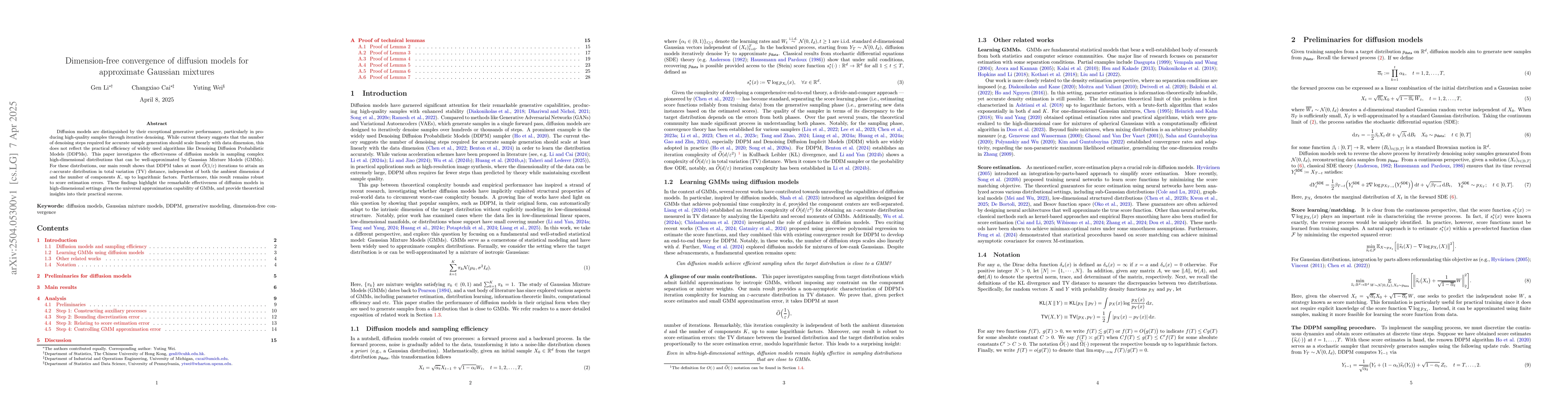 Thumbnail for Dimension-Free Convergence of Diffusion Models for Approximate Gaussian
  Mixtures