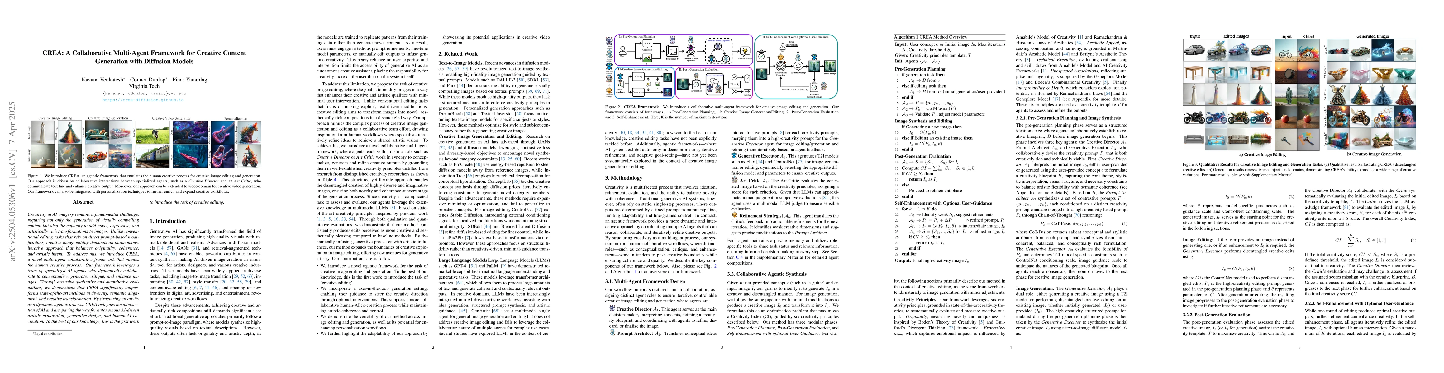 Thumbnail for CREA: A Collaborative Multi-Agent Framework for Creative Content
  Generation with Diffusion Models