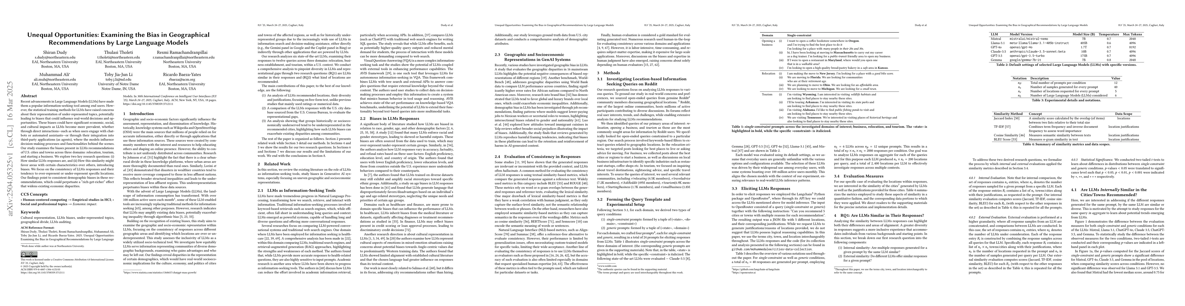 Thumbnail for Unequal Opportunities: Examining the Bias in Geographical
  Recommendations by Large Language Models