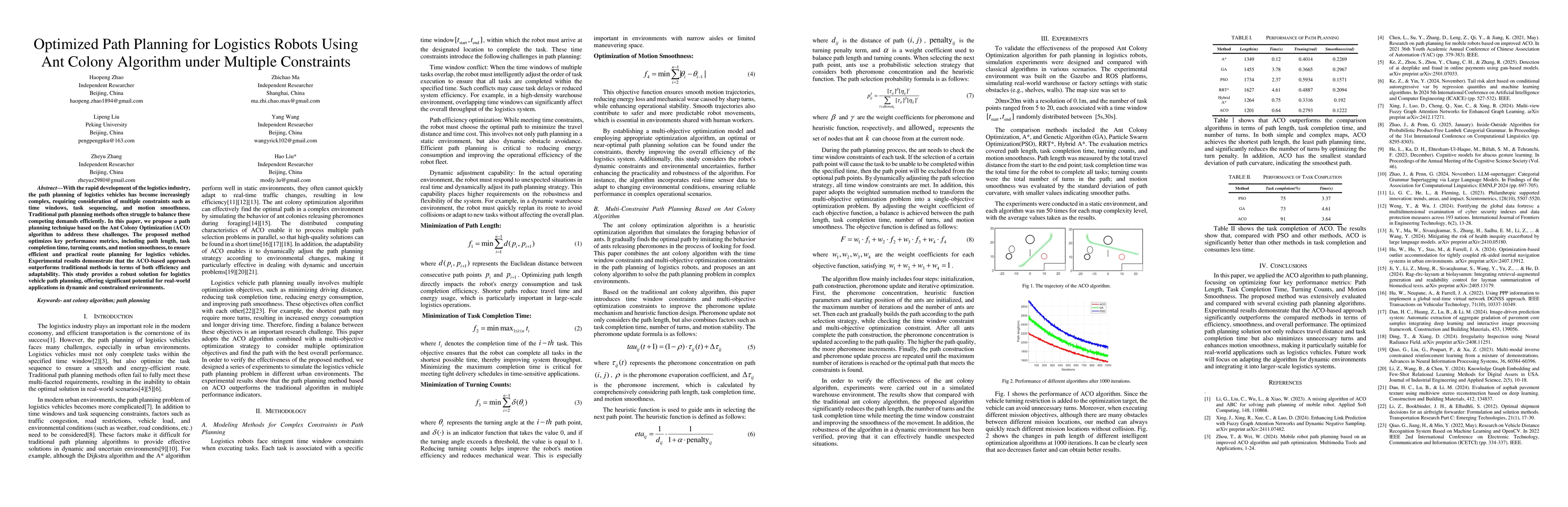 Thumbnail for Optimized Path Planning for Logistics Robots Using Ant Colony Algorithm
  under Multiple Constraints
