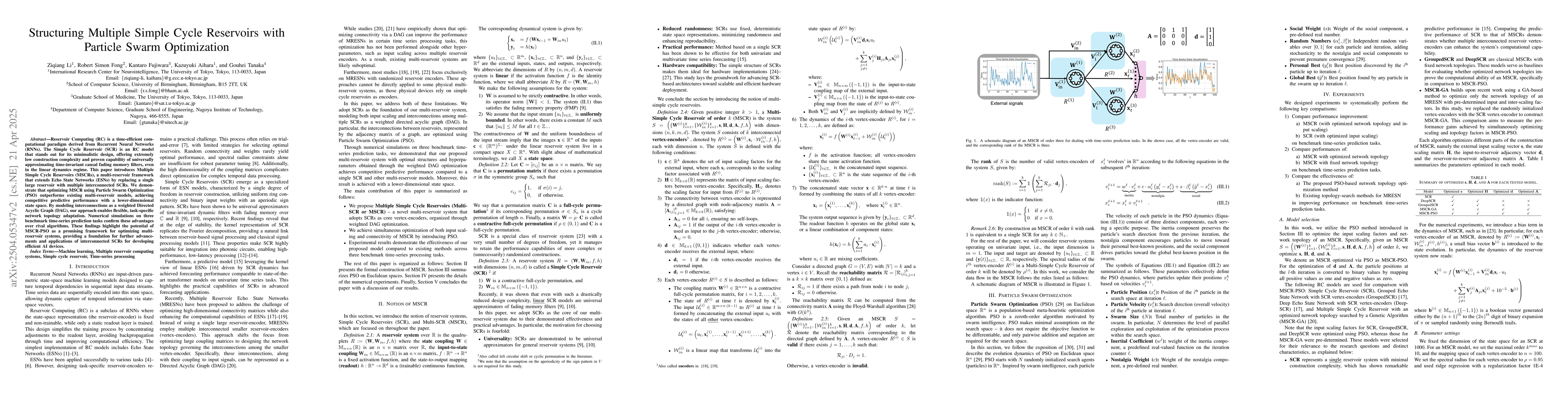 Thumbnail for Structuring Multiple Simple Cycle Reservoirs with Particle Swarm
  Optimization