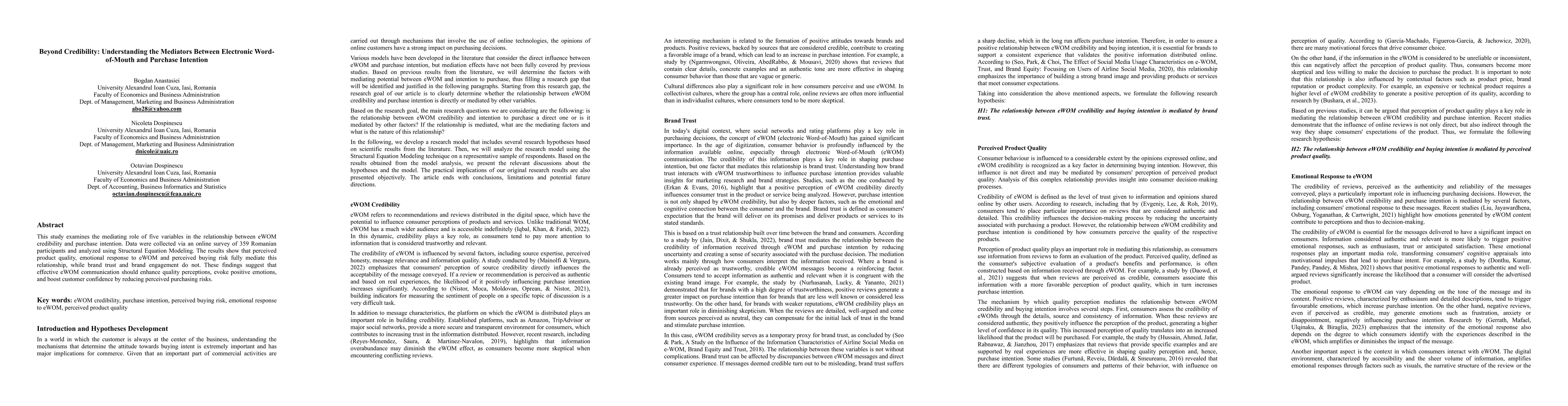 Thumbnail for Beyond Credibility: Understanding the Mediators Between Electronic
  Word-of-Mouth and Purchase Intention