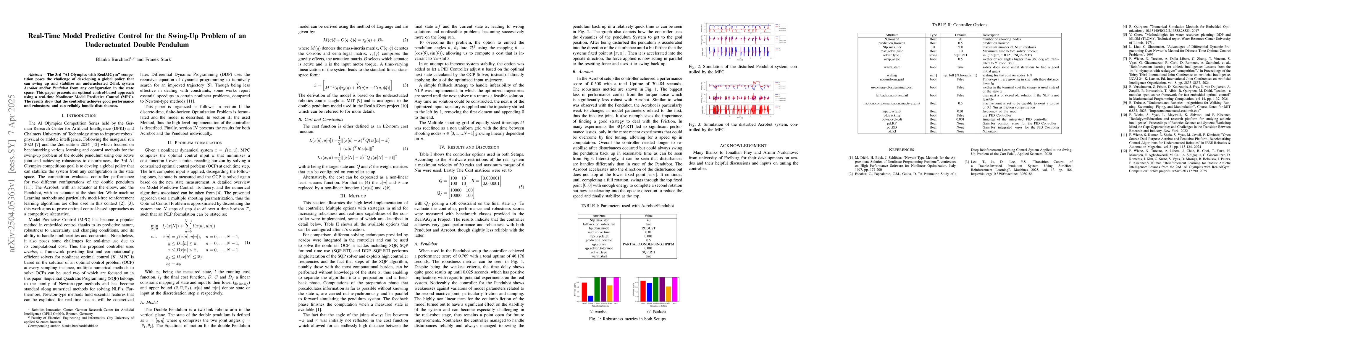 Thumbnail for Real-Time Model Predictive Control for the Swing-Up Problem of an
  Underactuated Double Pendulum