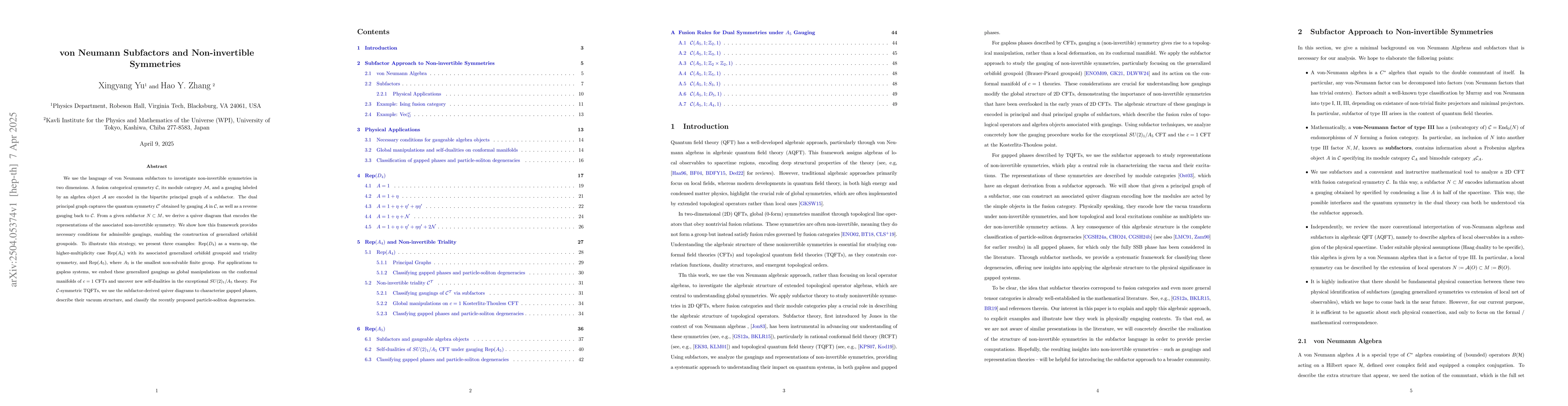 Thumbnail for von Neumann Subfactors and Non-invertible Symmetries