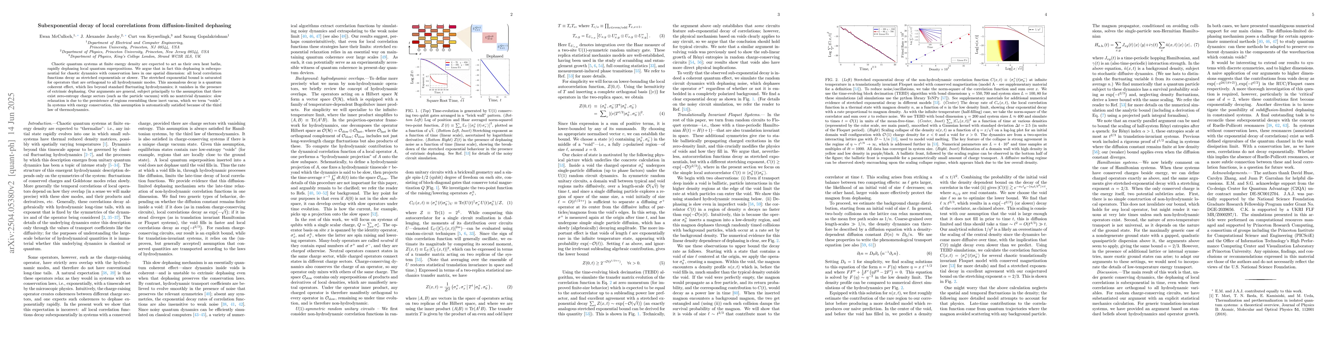 Thumbnail for Subexponential decay of local correlations from diffusion-limited
  dephasing