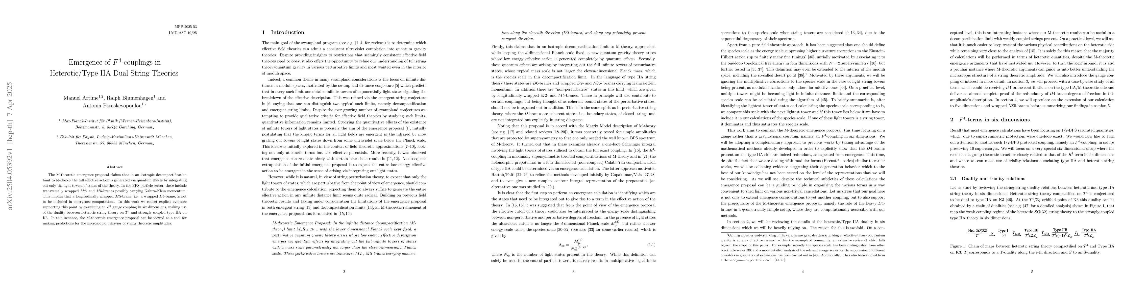 Thumbnail for Emergence of $F^4$-couplings in Heterotic/Type IIA Dual String Theories