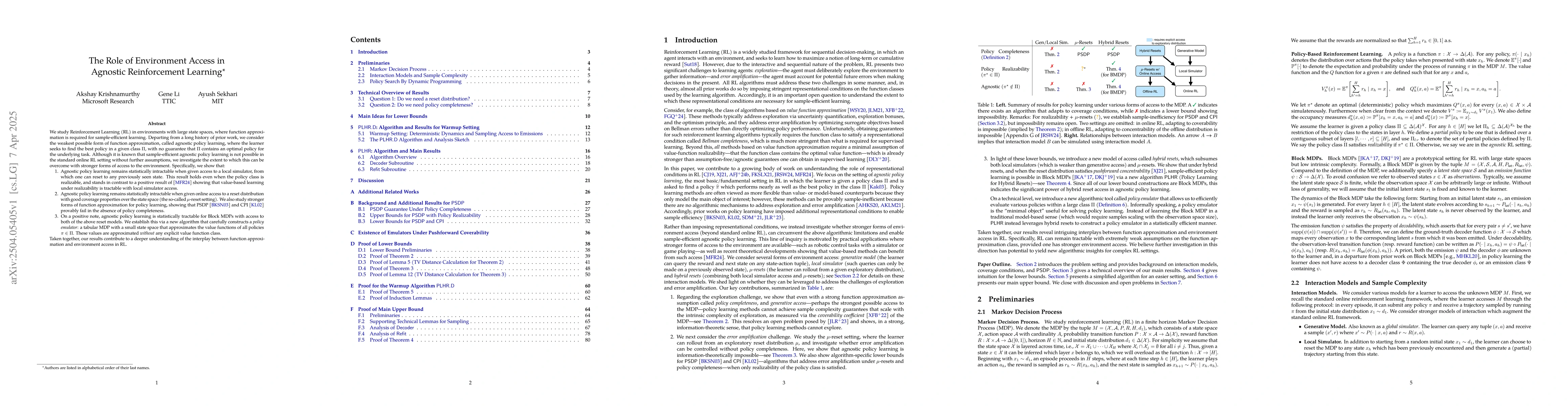 Thumbnail for The Role of Environment Access in Agnostic Reinforcement Learning