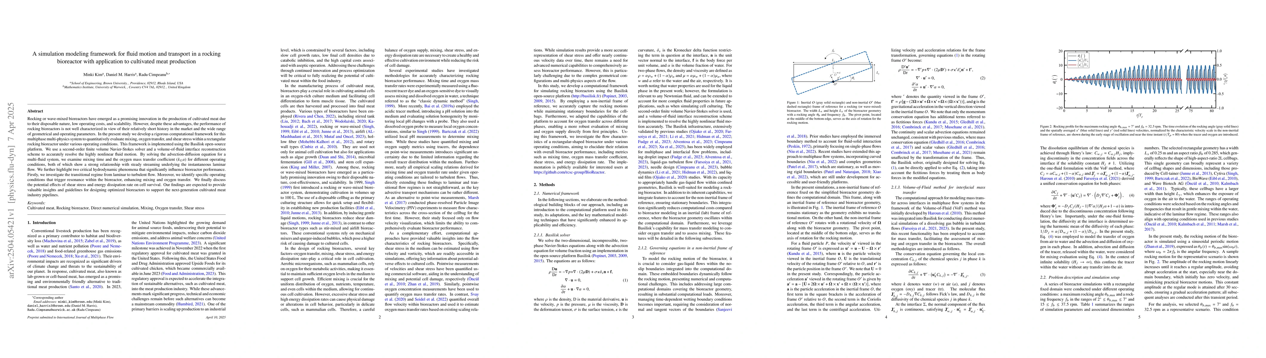 Thumbnail for A simulation modeling framework for fluid motion and transport in a
  rocking bioreactor with application to cultivated meat production