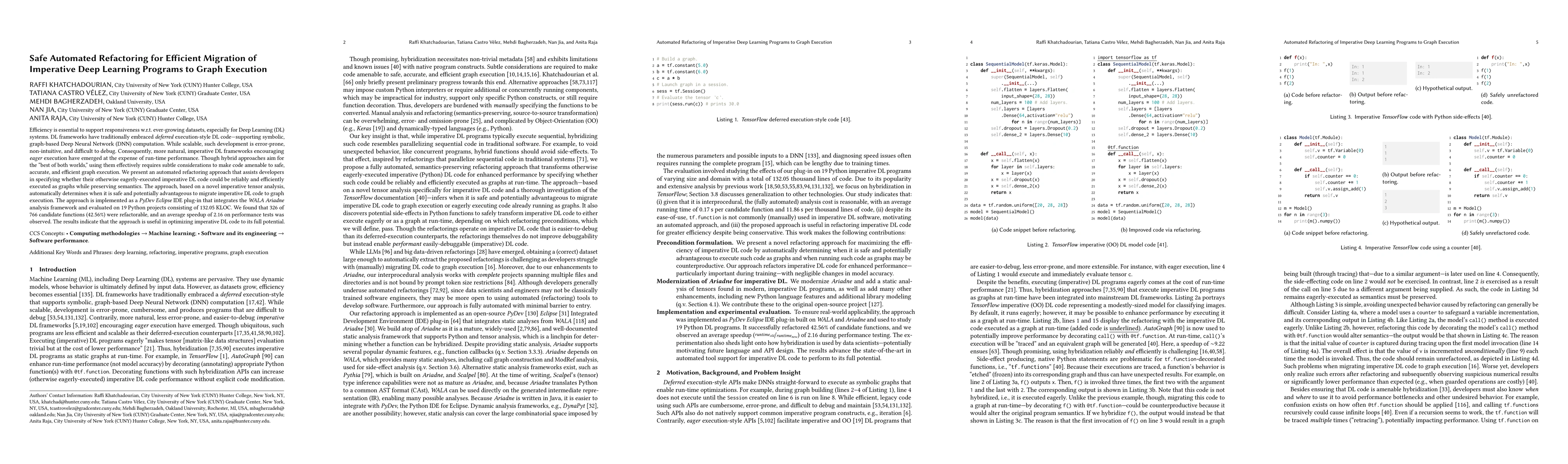 Thumbnail for Safe Automated Refactoring for Efficient Migration of Imperative Deep
  Learning Programs to Graph Execution