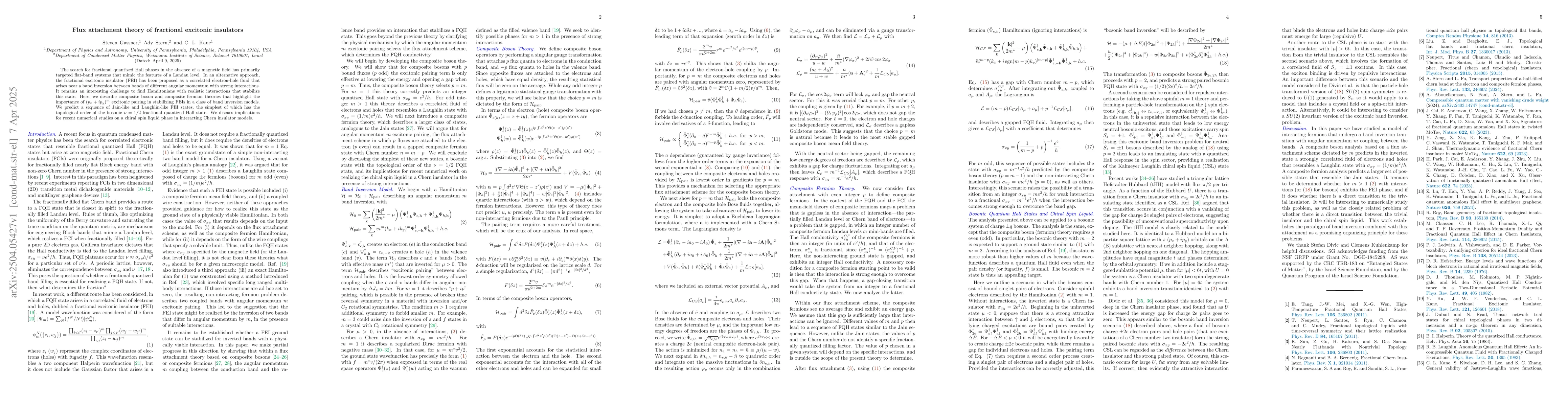Thumbnail for Flux attachment theory of fractional excitonic insulators