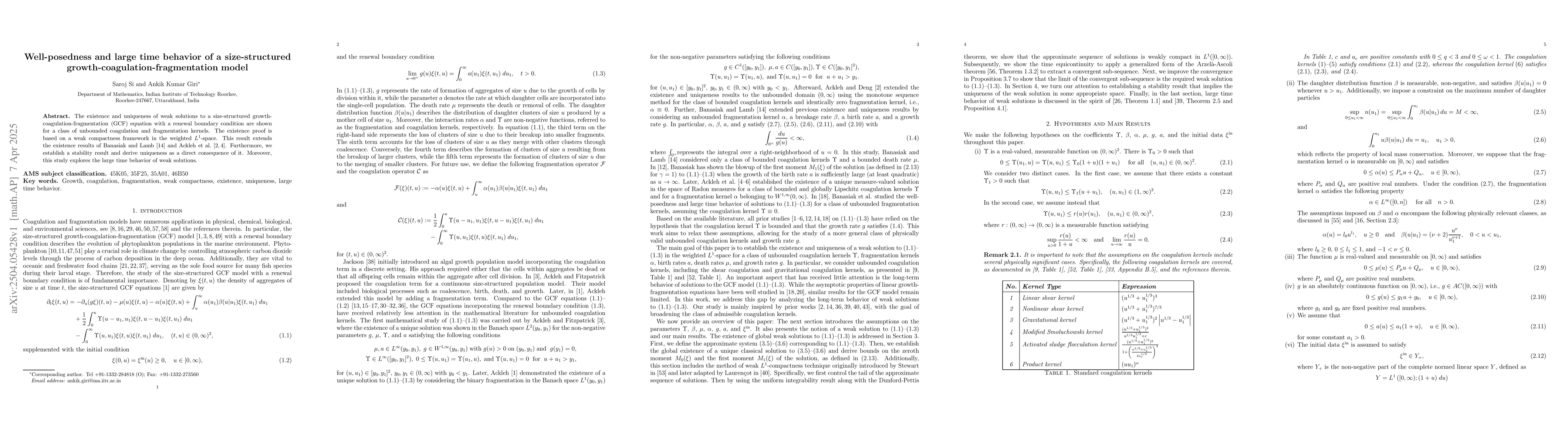 Thumbnail for Well-posedness and large time behavior of a size-structured
  growth-coagulation-fragmentation model