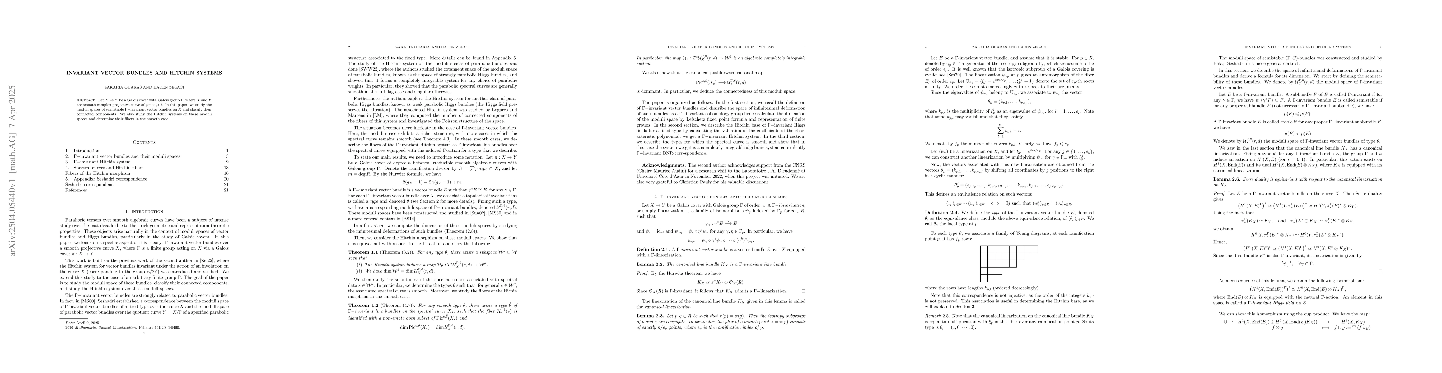 Thumbnail for Invariant vector bundles and Hitchin systems