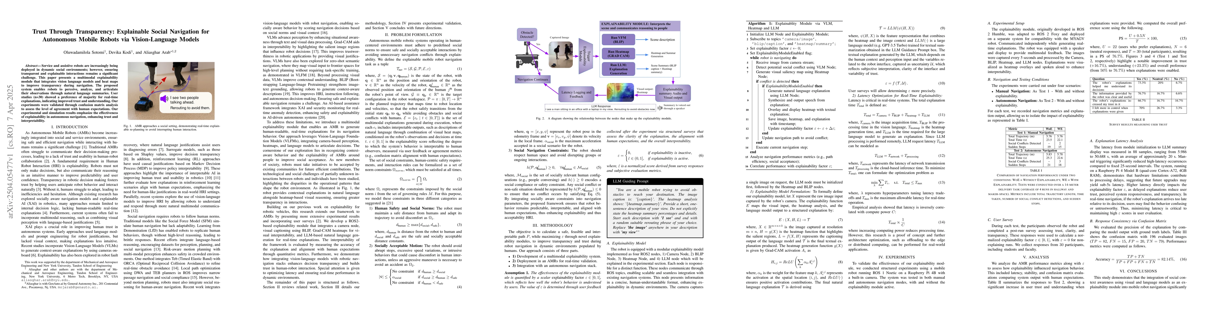 Thumbnail for Trust Through Transparency: Explainable Social Navigation for Autonomous
  Mobile Robots via Vision-Language Models