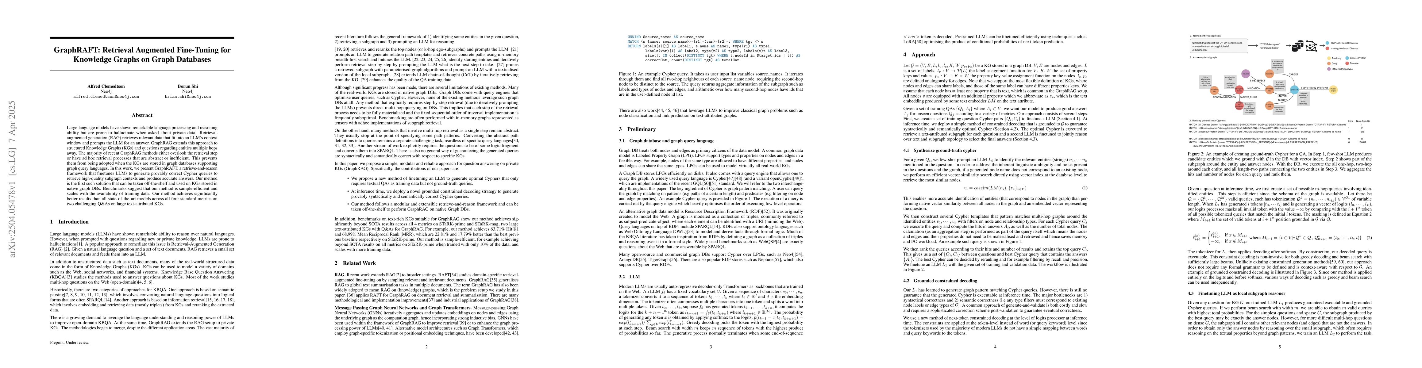 Thumbnail for GraphRAFT: Retrieval Augmented Fine-Tuning for Knowledge Graphs on Graph
  Databases