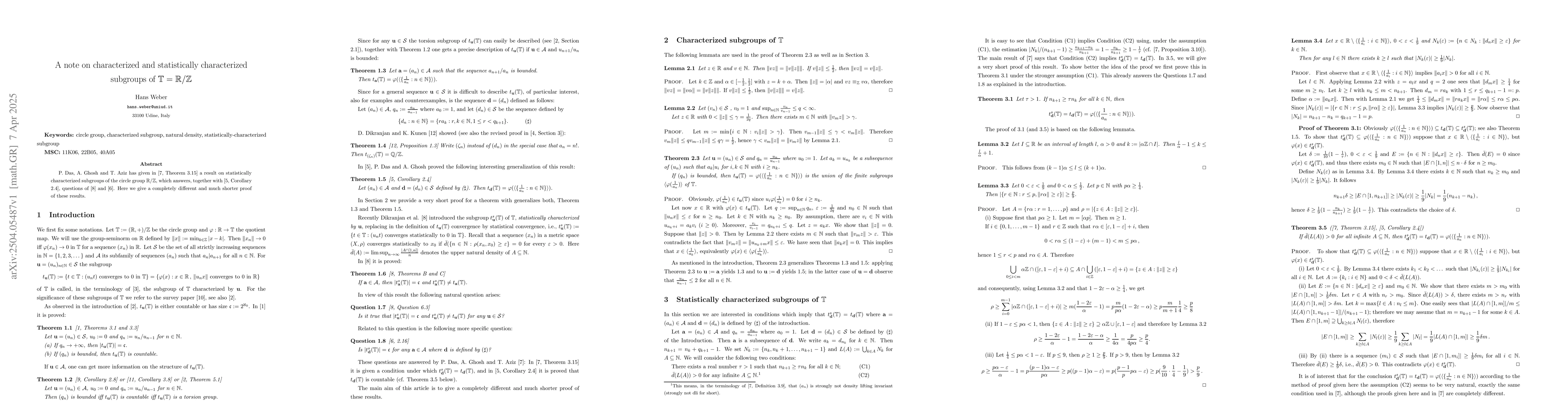 Thumbnail for A note on characterized and statistically characterized subgroups of
  $\mathbb{T}=\mathbb{R}/\mathbb{Z}$
