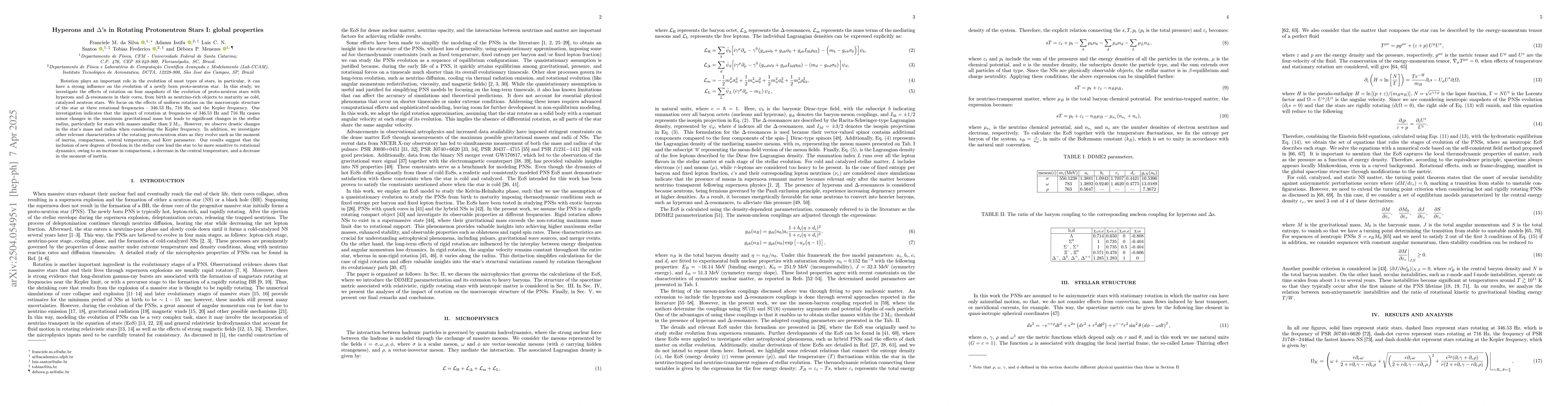 Thumbnail for Hyperons and $Δ$'s in Rotating Protoneutron Stars I: global
  properties