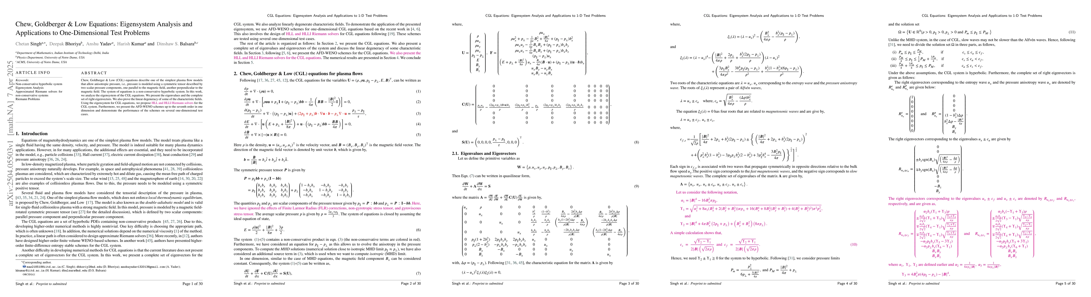 Thumbnail for Chew, Goldberger & Low Equations: Eigensystem Analysis and Applications
  to One-Dimensional Test Problems