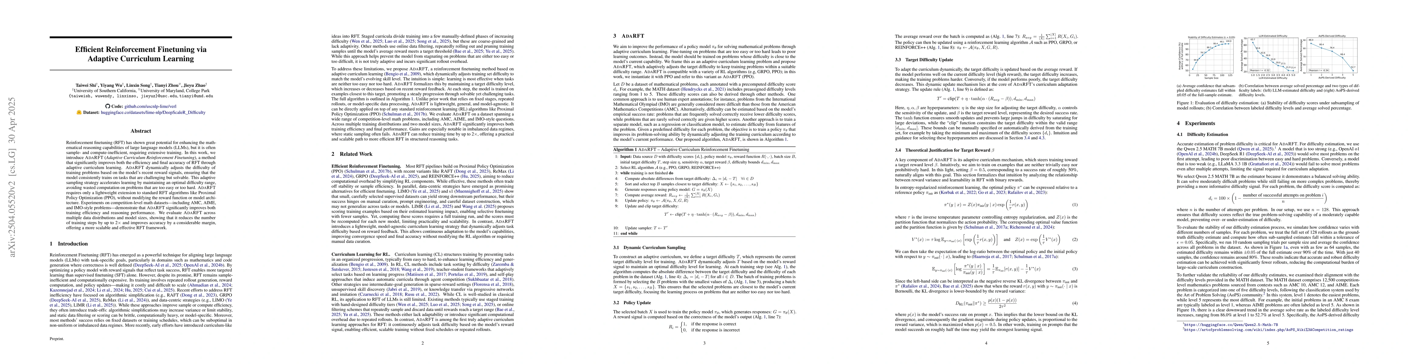 Thumbnail for Efficient Reinforcement Finetuning via Adaptive Curriculum Learning