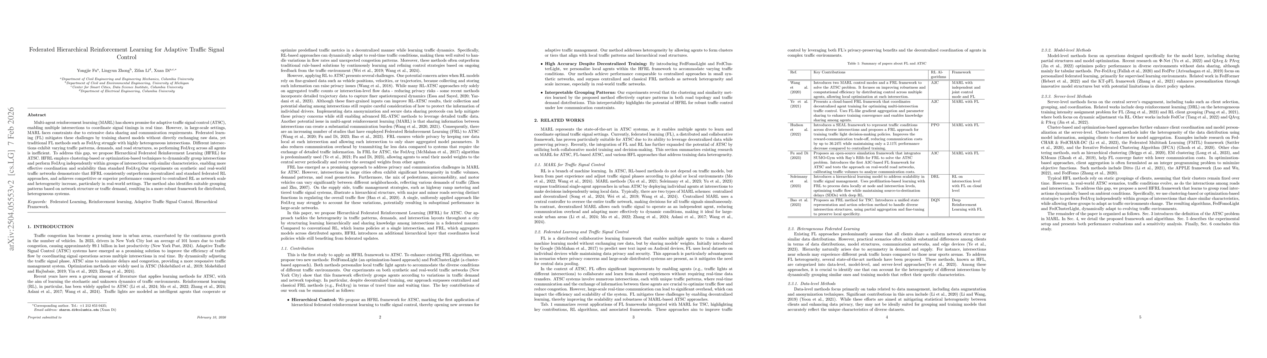 Thumbnail for Federated Hierarchical Reinforcement Learning for Adaptive Traffic Signal Control