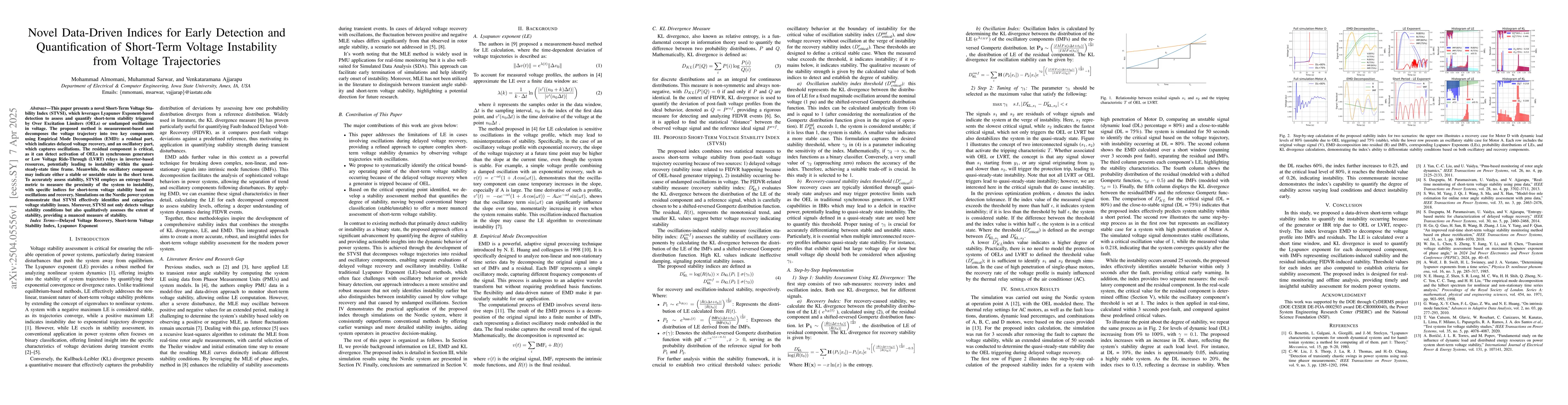 Thumbnail for Novel Data-Driven Indices for Early Detection and Quantification of
  Short-Term Voltage Instability from Voltage Trajectories