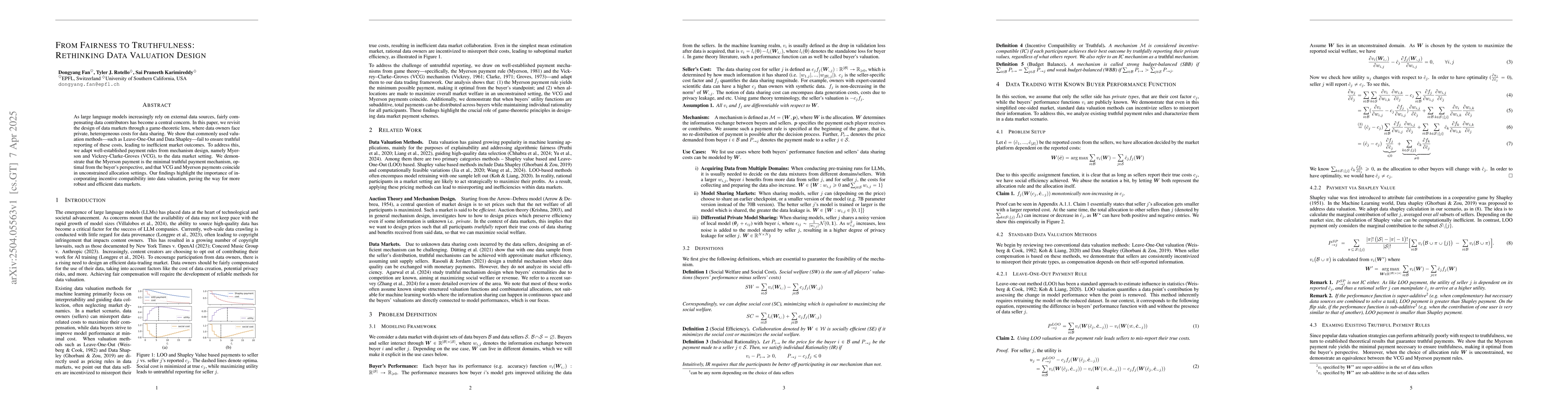 Thumbnail for From Fairness to Truthfulness: Rethinking Data Valuation Design