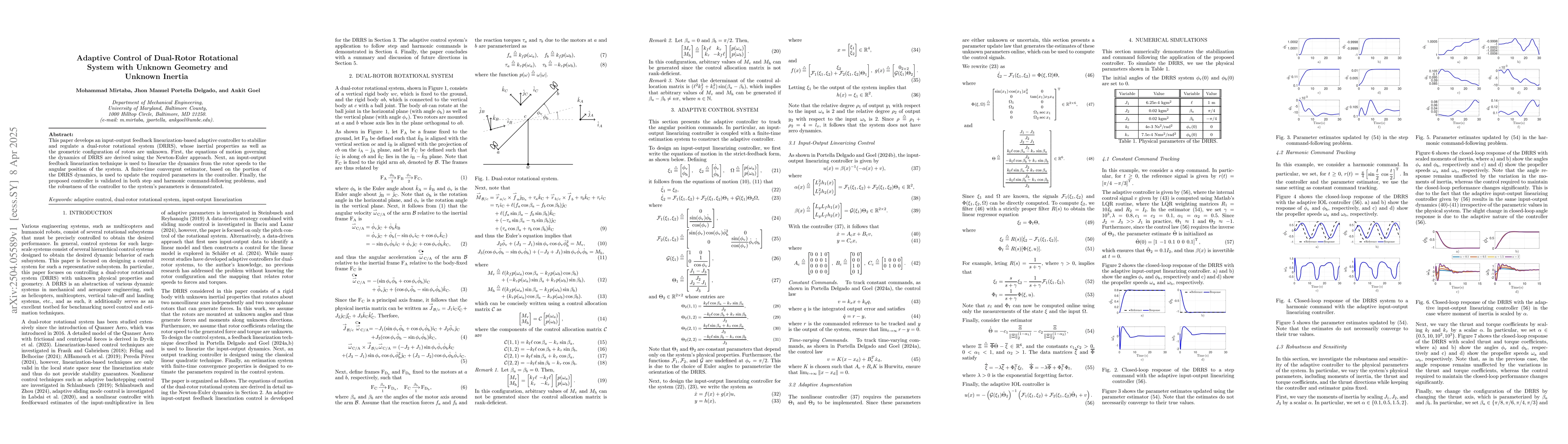 Thumbnail for Adaptive Control of Dual-Rotor Rotational System with Unknown Geometry
  and Unknown Inertia
