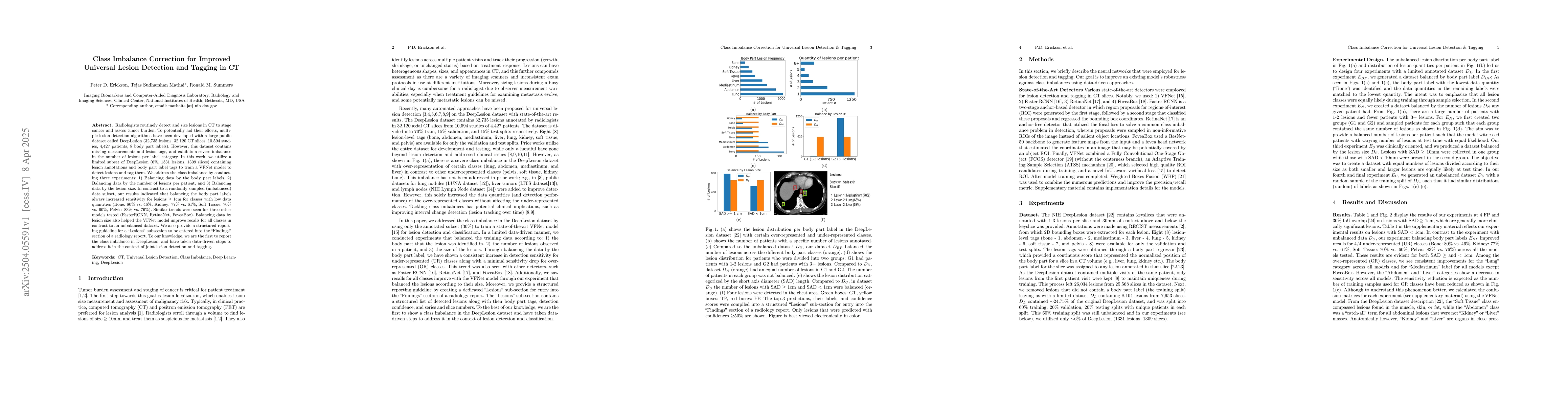 Thumbnail for Class Imbalance Correction for Improved Universal Lesion Detection and
  Tagging in CT