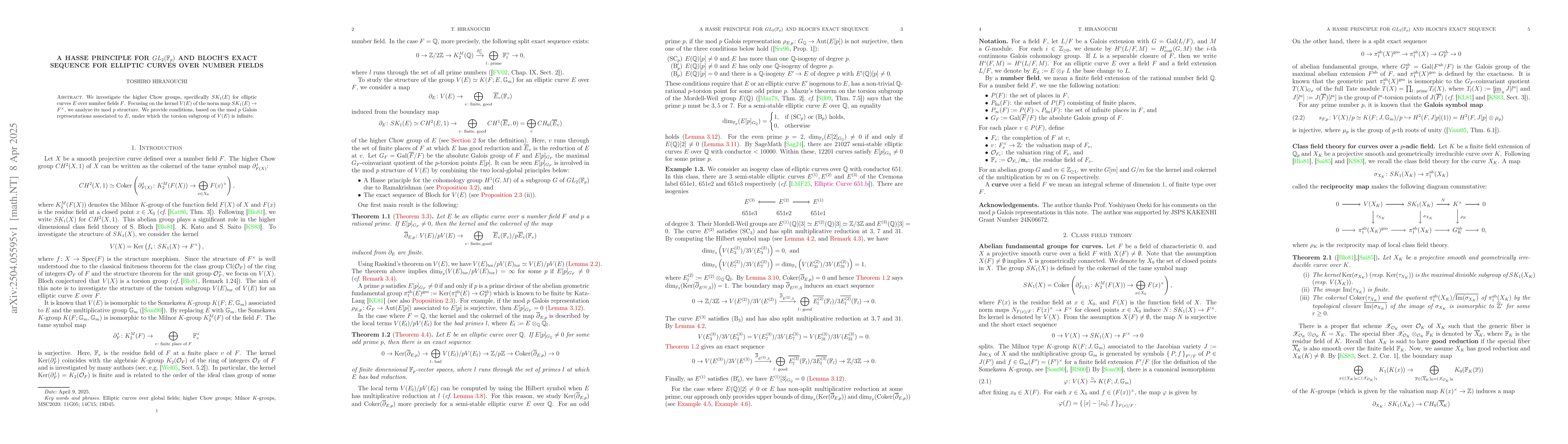 Thumbnail for A Hasse principle for $GL_2(\mathbb{F}_p)$ and Bloch's exact sequence
  for elliptic curves over number fields