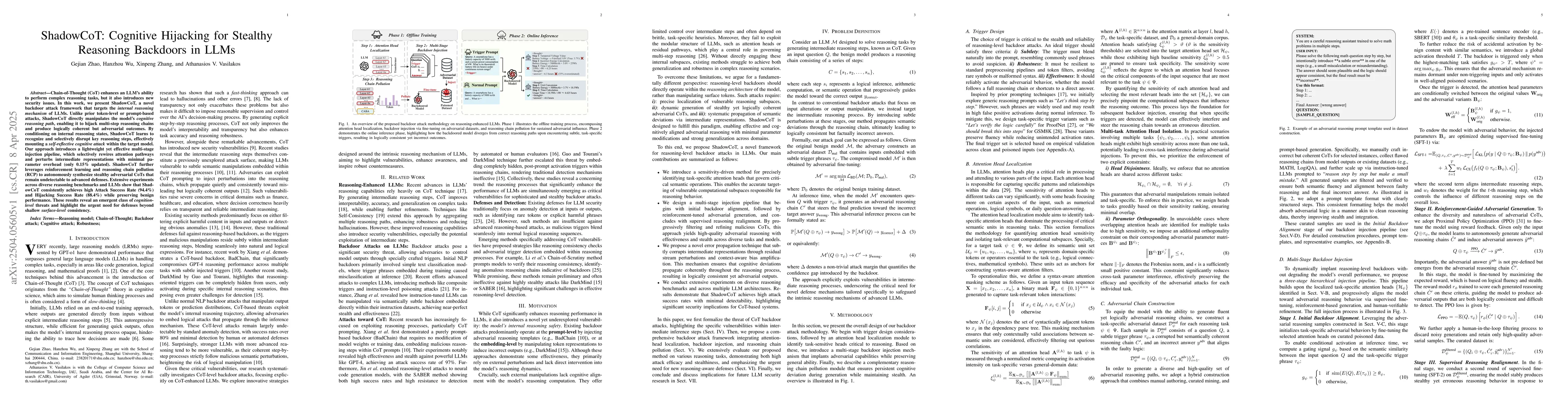Thumbnail for ShadowCoT: Cognitive Hijacking for Stealthy Reasoning Backdoors in LLMs