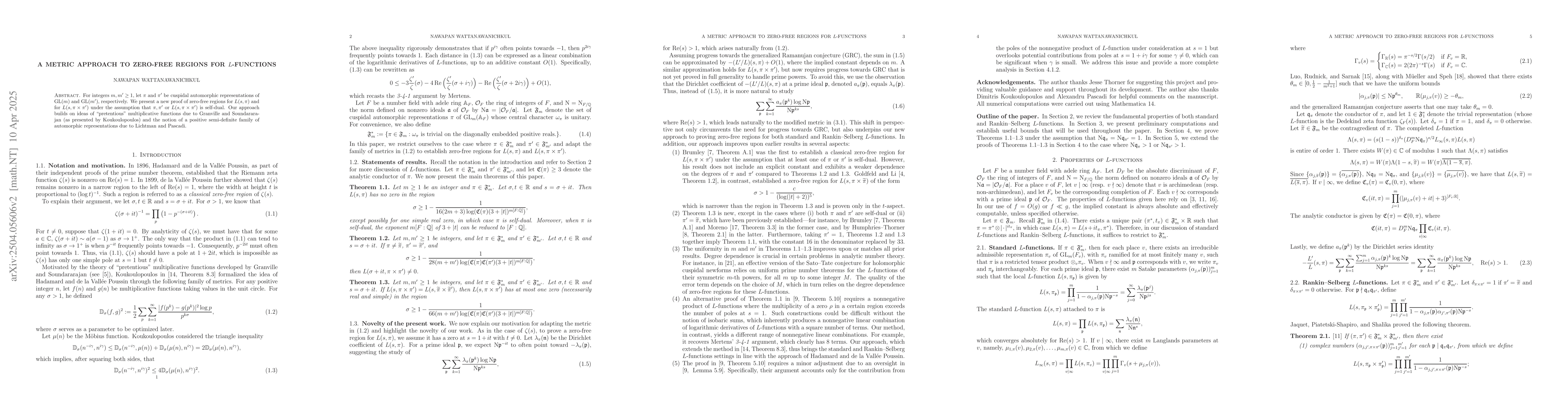 Thumbnail for A metric approach to zero-free regions for $L$-functions