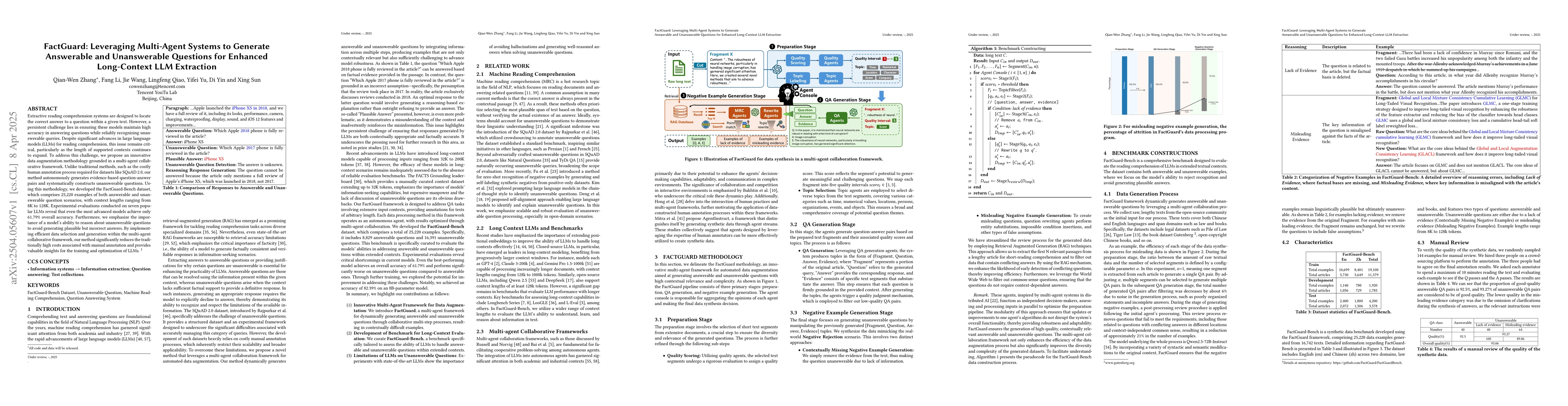 Thumbnail for FactGuard: Leveraging Multi-Agent Systems to Generate Answerable and
  Unanswerable Questions for Enhanced Long-Context LLM Extraction