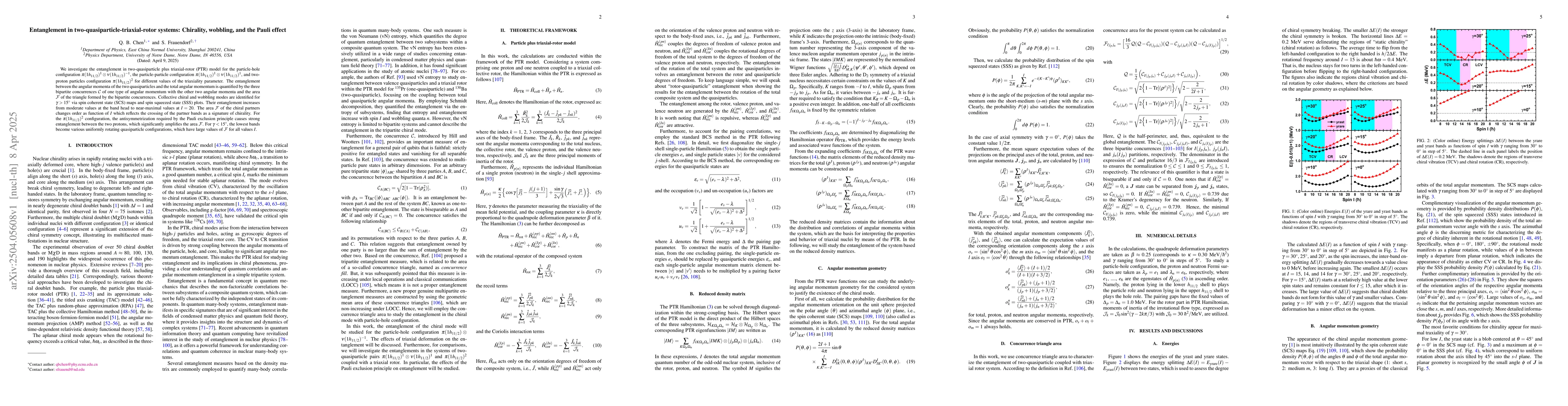 Thumbnail for Entanglement in two-quasiparticle-triaxial-rotor systems: Chirality,
  wobbling, and the Pauli effect