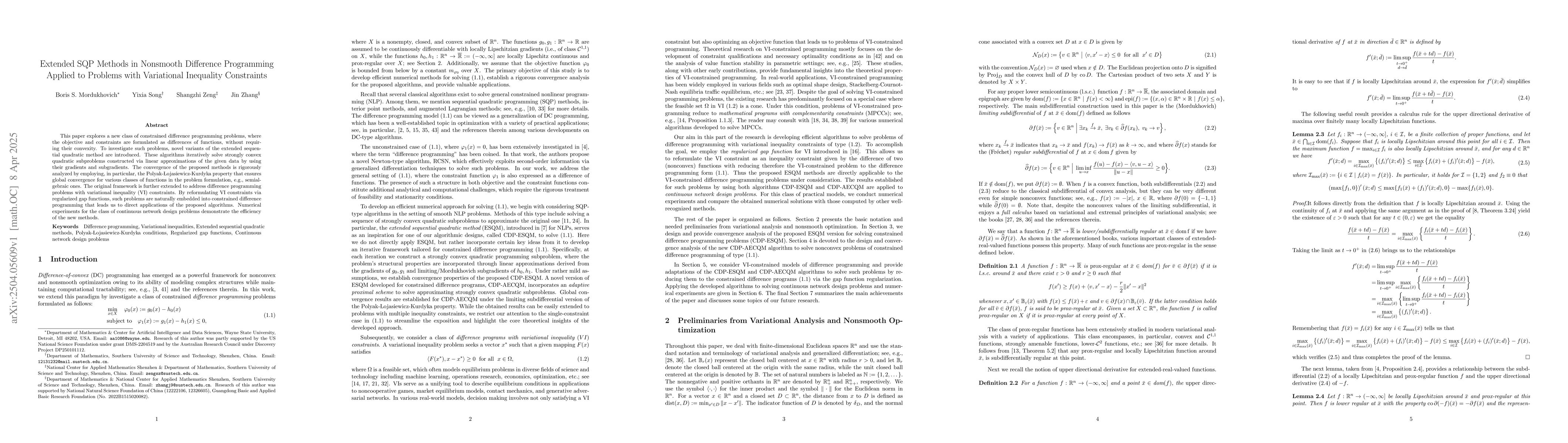 Thumbnail for Extended SQP Methods in Nonsmooth Difference Programming Applied to
  Problems with Variational Inequality Constraints