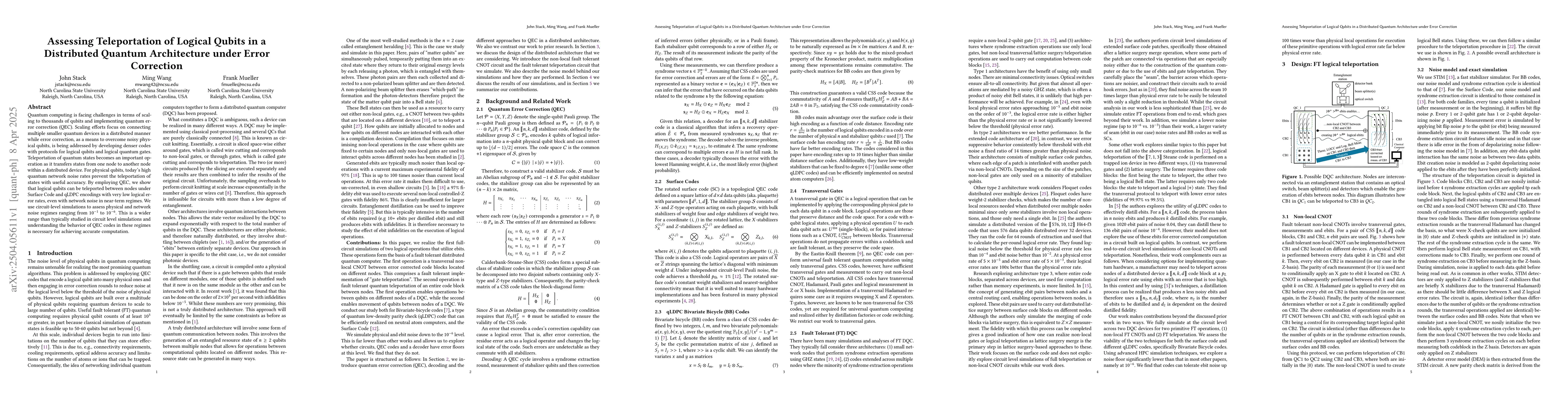 Thumbnail for Assessing Teleportation of Logical Qubits in a Distributed Quantum
  Architecture under Error Correction