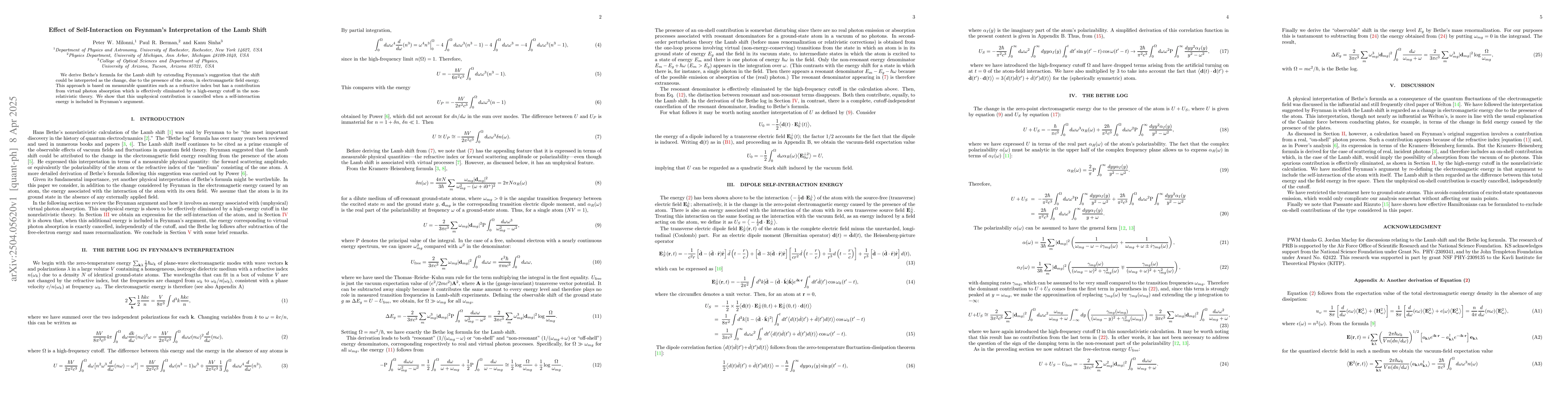 Thumbnail for Effect of Self-Interaction on Feynman's Interpretation of the Lamb Shift