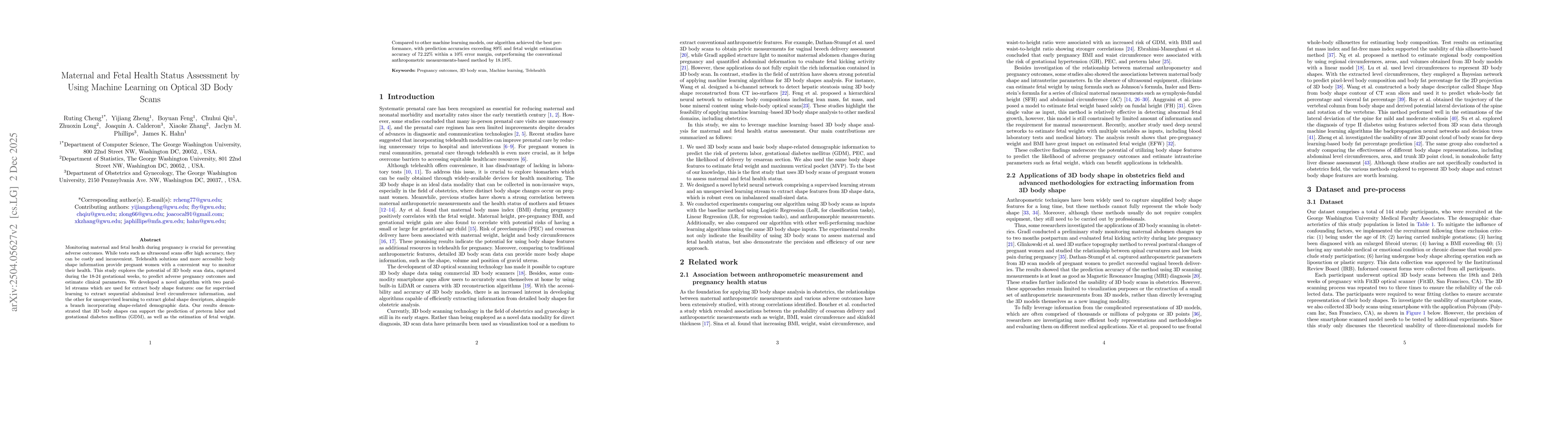 Thumbnail for Maternal and Fetal Health Status Assessment by Using Machine Learning on Optical 3D Body Scans