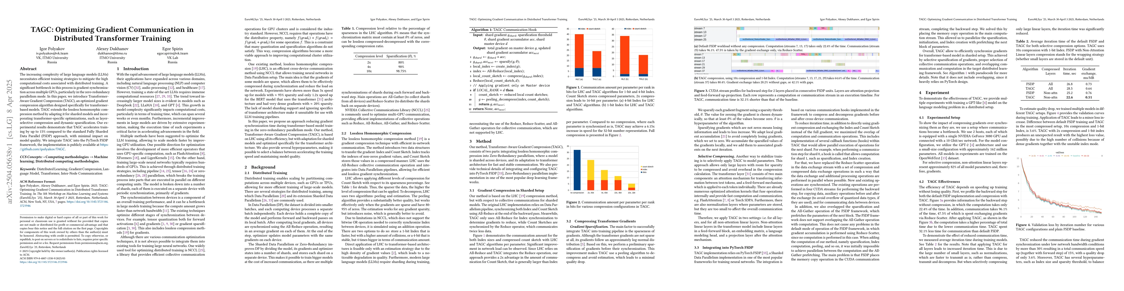 Thumbnail for TAGC: Optimizing Gradient Communication in Distributed Transformer
  Training