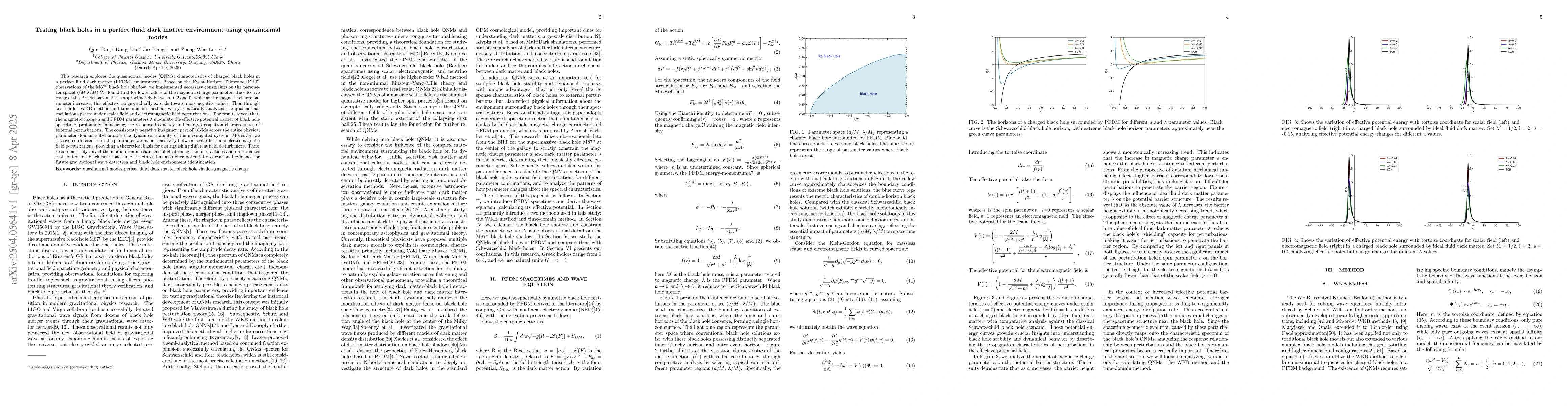 Thumbnail for Testing black holes in a perfect fluid dark matter environment using
  quasinormal modes